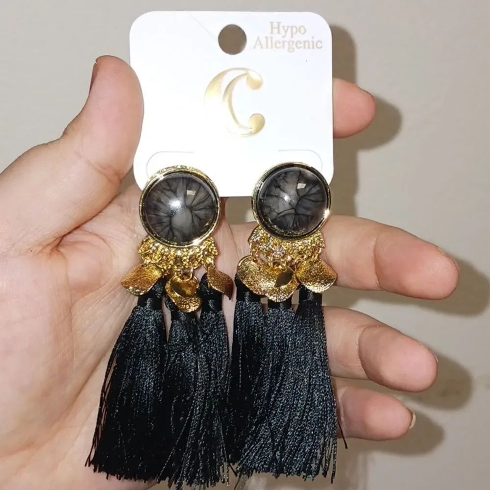 3 for 26$ - Charming Charlie Hypo Allergenic Black & Gold Tassels Drop Earrings